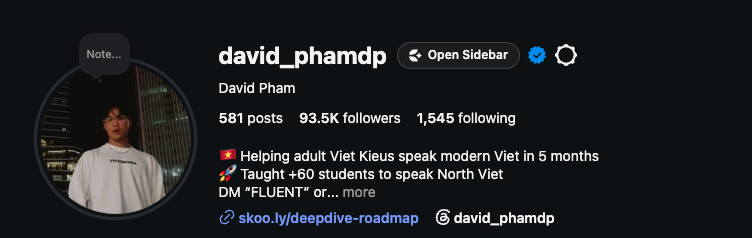 David Pham's Instagram profile with over 93,000 followers